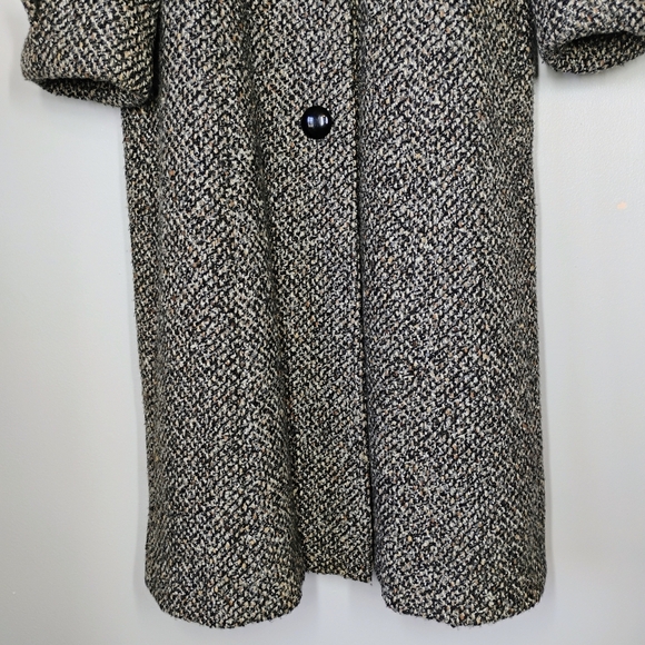 Vintage Bert Newman Tweed Coat Womens 6 Black Tan Dark Academia Preppy Classic - Picture 2 of 16